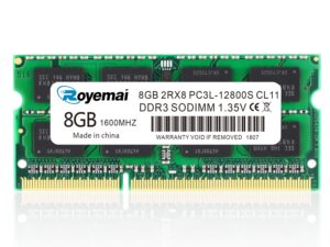 8GB DDR3L-1600 Sodimm, ROYEMAI 8GB DDR3 PC3-12800 DDR3 1600 PC3/ PC3L-12800S DDR3 8GB Ram 2RX8 204pin 1.35v/1.5v CL11Notebook RAM Memory Module for Intel AMD and Mac System Laptop